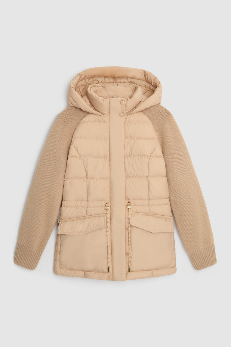 Beige Woolrich Auburn Quilted With Knitted Sleeves Women's Down Jackets | 5704813-GP