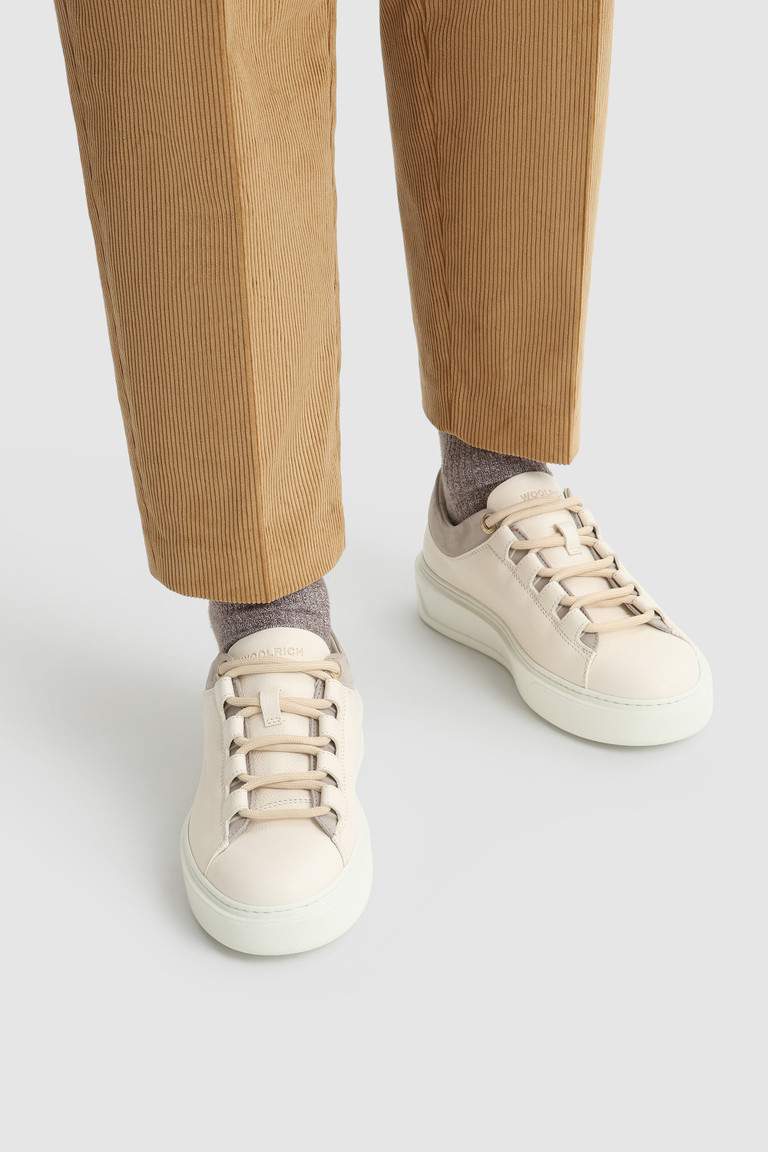 Beige Woolrich Classic Court Leather Women's Sneakers | 7863021-MR