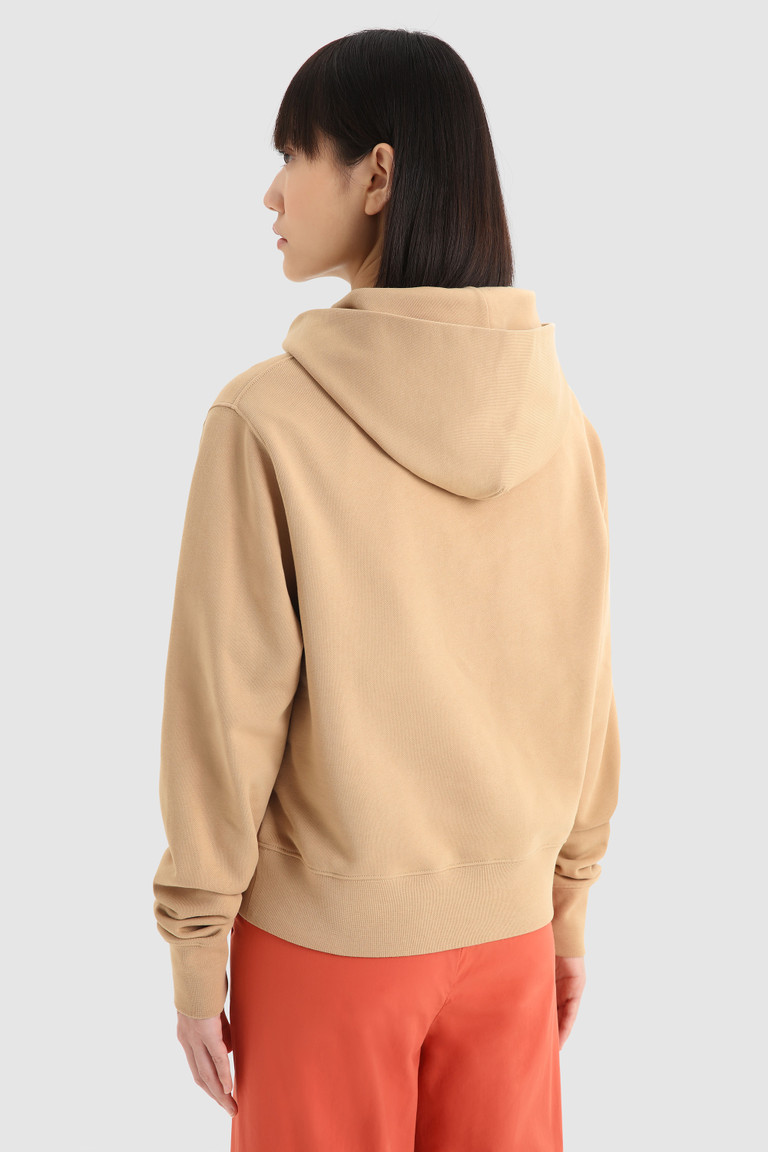 Beige Woolrich Fleece Hoodie With Embroidered Vintage Logo Women's Sweatshirts | 5298461-TA