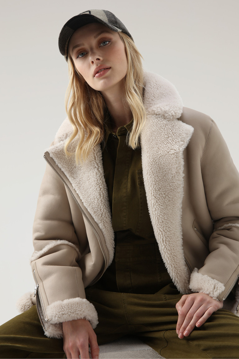 Beige Woolrich Harmony Aviator In Merino Shearling Women's Jackets | 3109527-MV