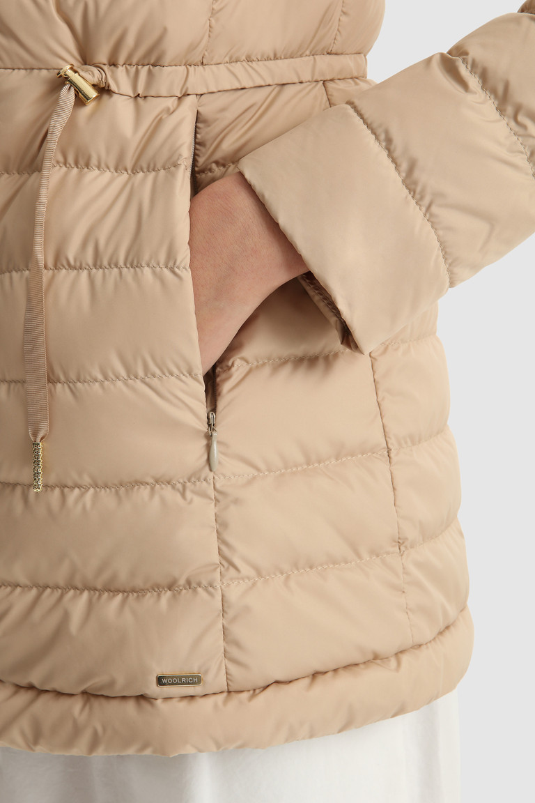 Beige Woolrich Hibiscus Hooded Women's Down Jackets | 2109847-YJ