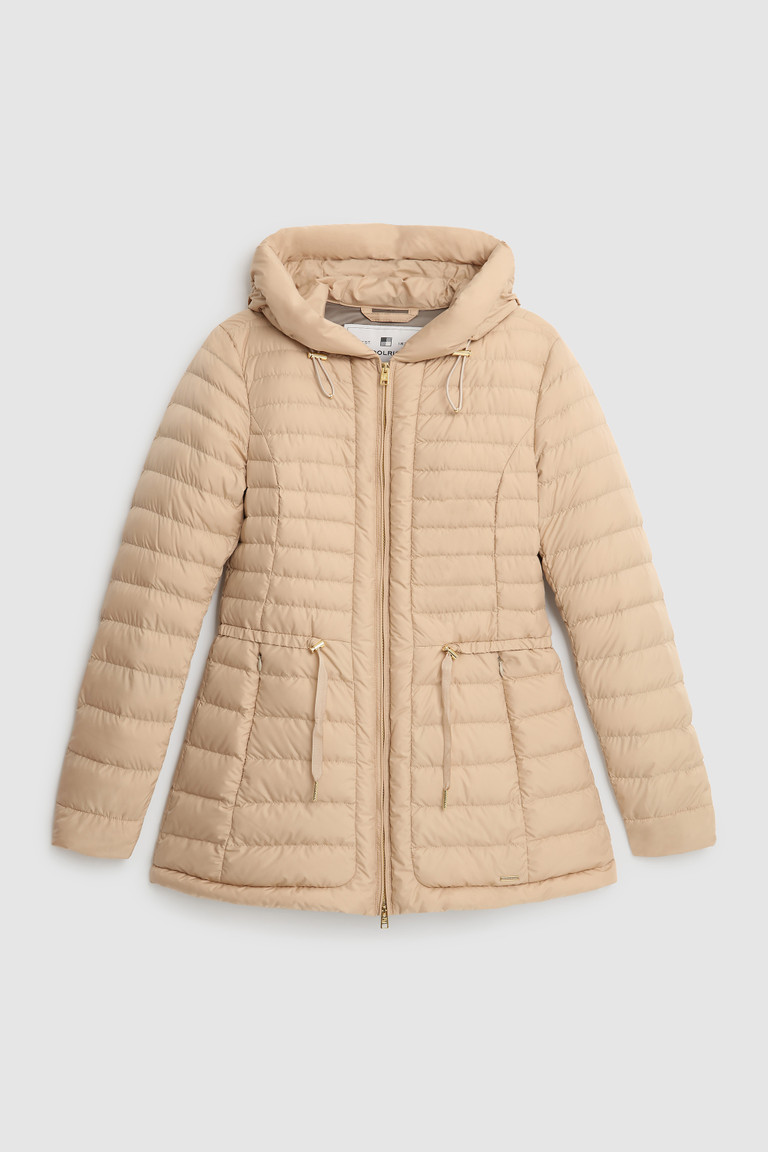 Beige Woolrich Hibiscus Hooded Women's Down Jackets | 2109847-YJ