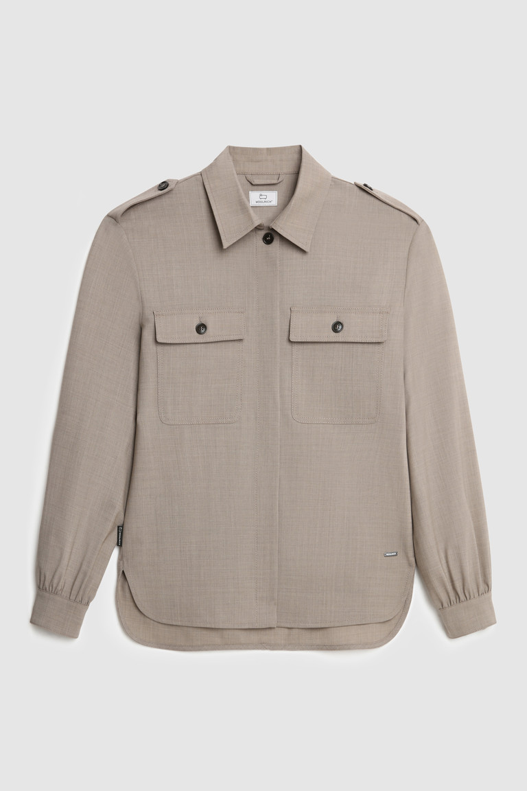 Beige Woolrich Merino Cool Wool Overshirt Women's Jackets | 9428036-FM