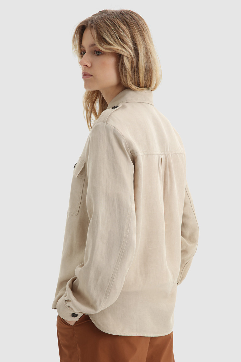 Beige Woolrich Outdoor Overin Linen Blend Women's Jackets | 3578260-YA