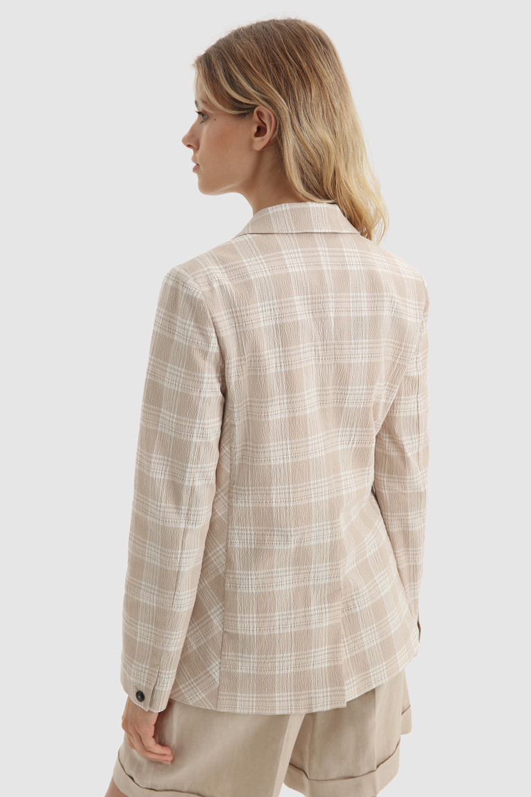 Beige Woolrich Seersucker Cotton Blazer Women's Jackets | 1875032-OE