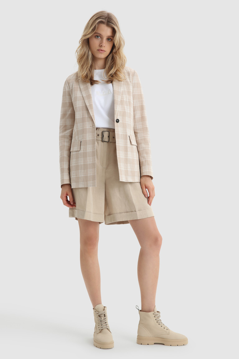 Beige Woolrich Seersucker Cotton Blazer Women\'s Jackets | 1875032-OE