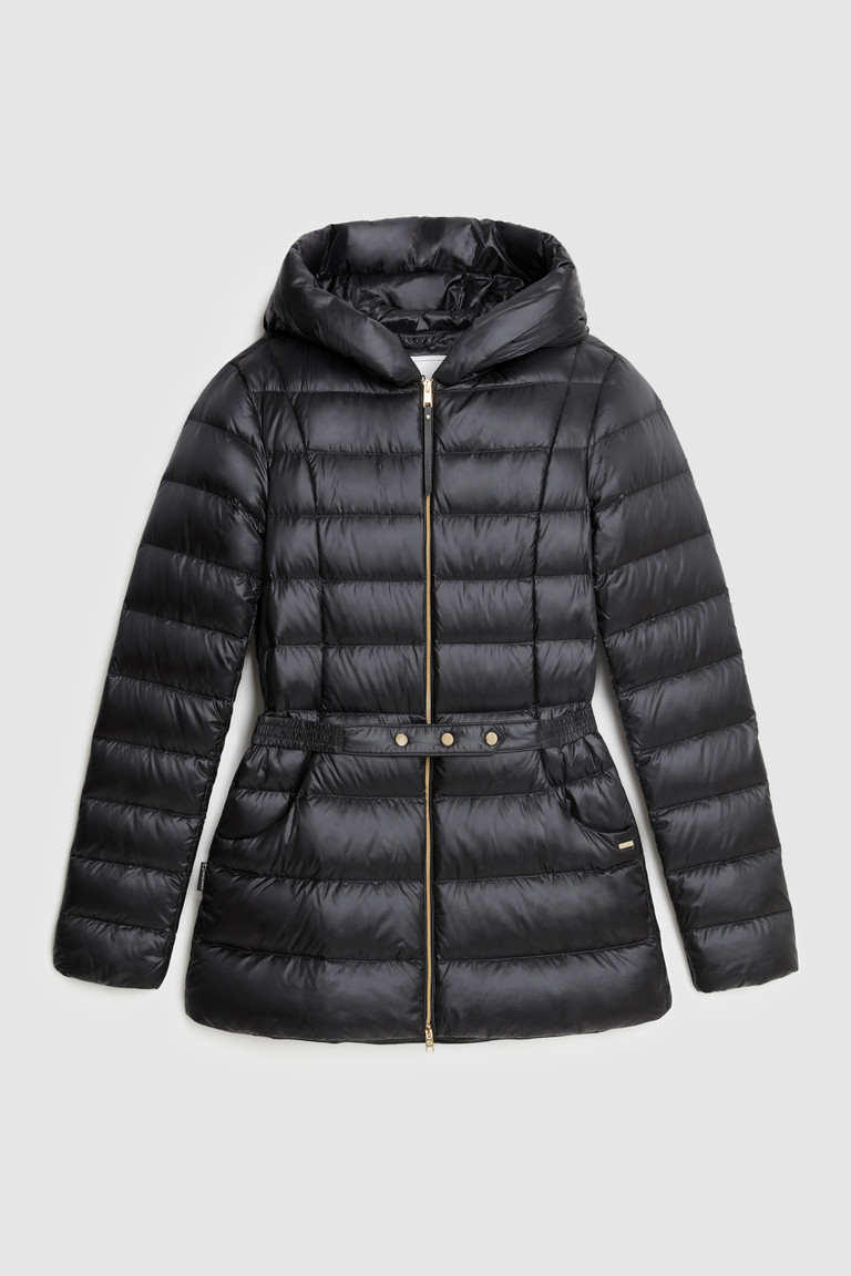 Black Woolrich Abbie Quilted In Satin Nylon With Hood Women's Down Jackets | 0895234-SW