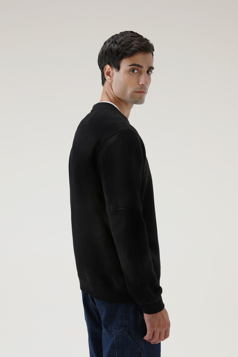 Black Woolrich Classic Fleece Crewneck With Embroidered Logo Men's Sweatshirts | 2407315-LR