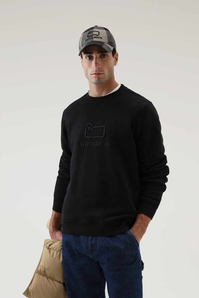 Black Woolrich Classic Fleece Crewneck With Embroidered Logo Men's Sweatshirts | 2407315-LR