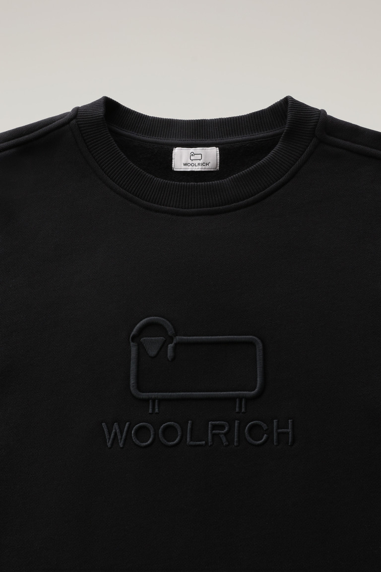 Black Woolrich Classic Fleece Crewneck With Embroidered Logo Men's Sweatshirts | 2407315-LR