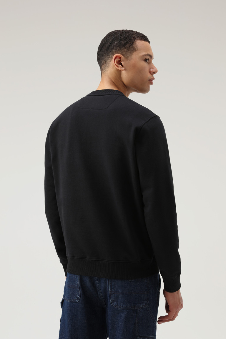 Black Woolrich Crewneck In Organic Cotton And Taslan Nylon Men's Sweatshirts | 0726149-PZ