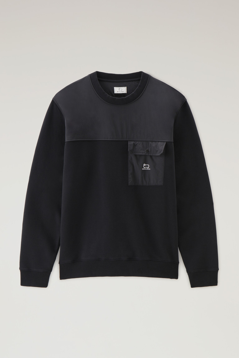 Black Woolrich Crewneck In Organic Cotton And Taslan Nylon Men's Sweatshirts | 0726149-PZ