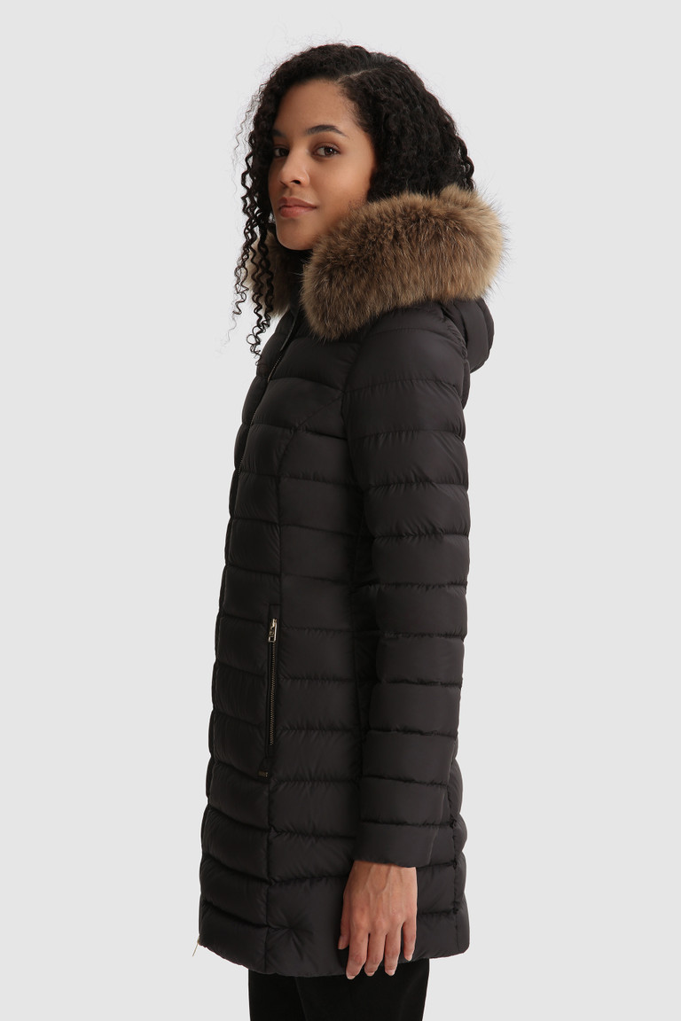 Black Woolrich Ellis Quilted Long With Removable Fur Women's Down Jackets | 5278193-UD