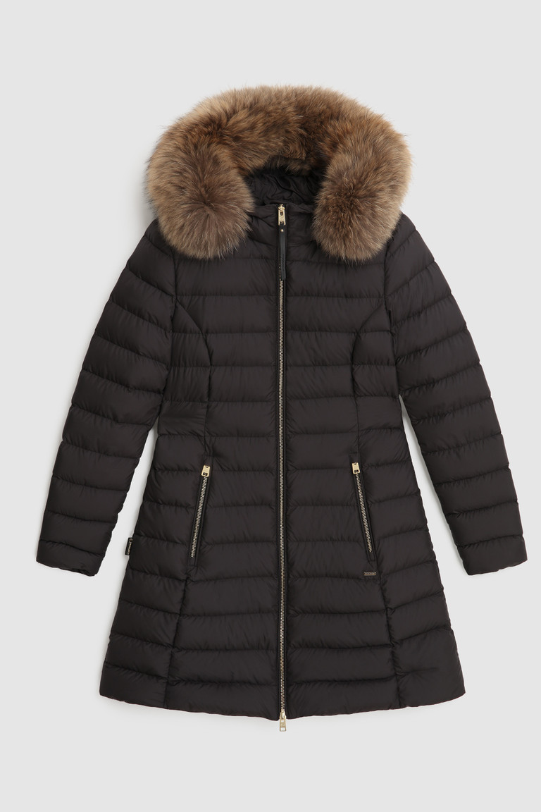 Black Woolrich Ellis Quilted Long With Removable Fur Women's Down Jackets | 5278193-UD