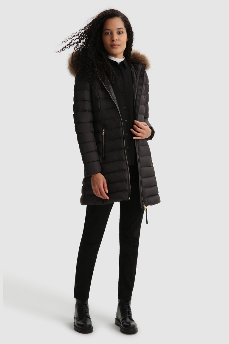 Black Woolrich Ellis Quilted Long With Removable Fur Women\'s Down Jackets | 5278193-UD