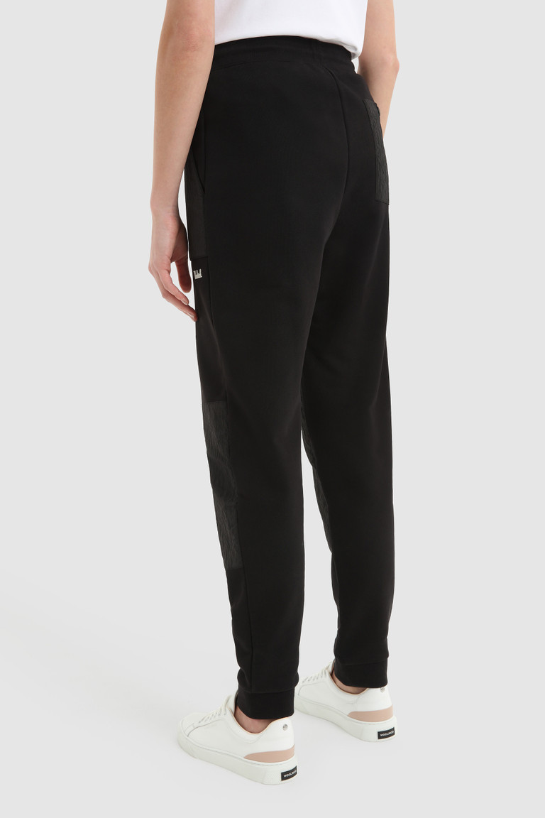 Black Woolrich Fleece Cotton With Crinkle Nylon Details Women's Pants | 2149670-ZA