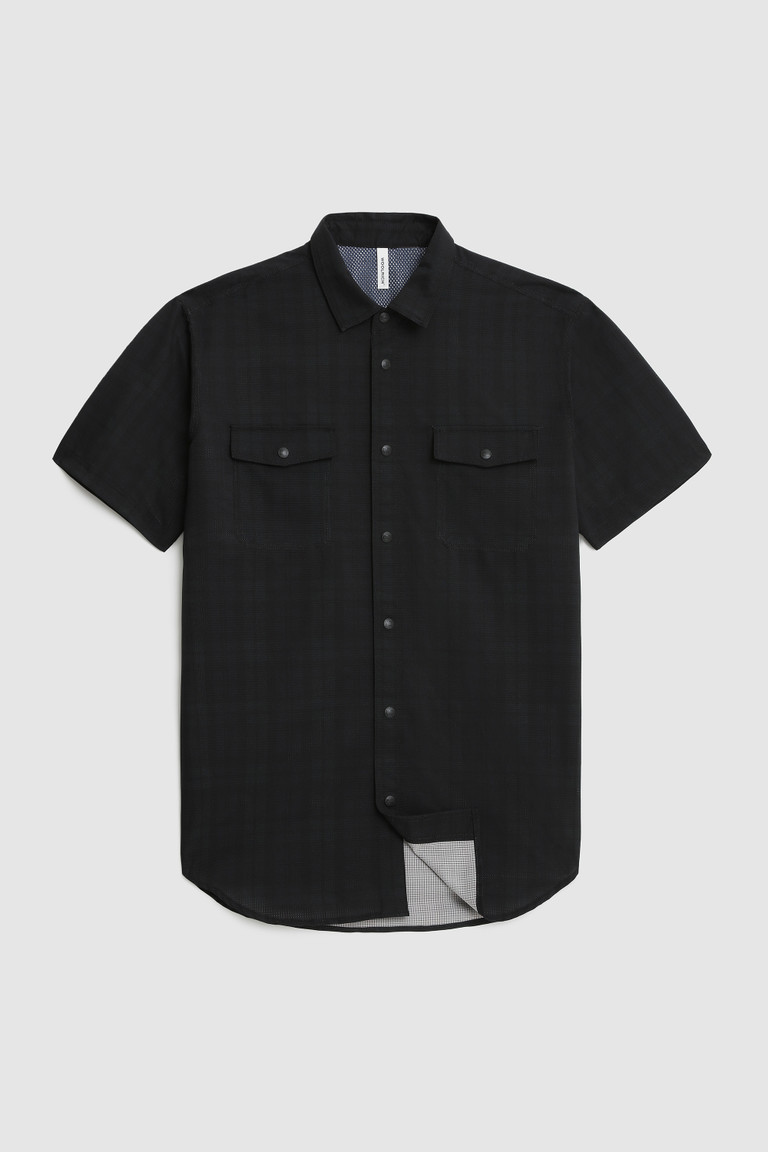 Black Woolrich Half-Sleeve Cool Mesh With Blackwatch Pattern Men's Shirts | 5023648-VL