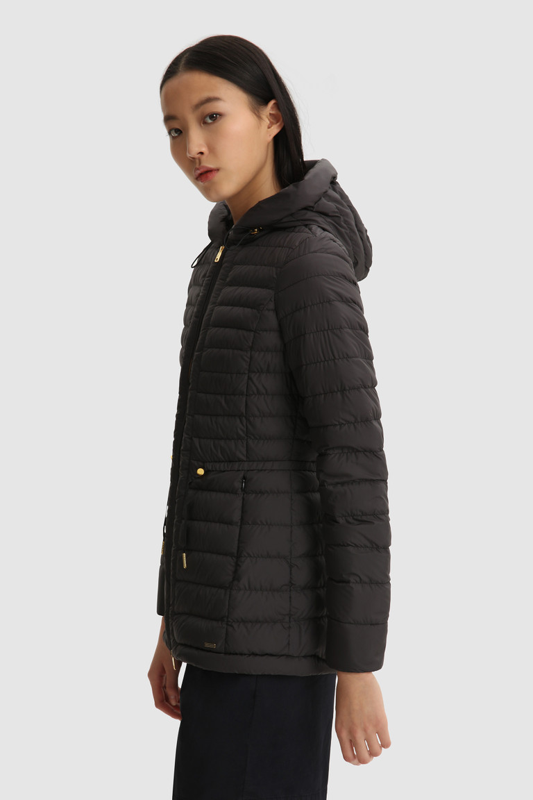 Black Woolrich Hibiscus Hooded Women's Down Jackets | 5791482-EM