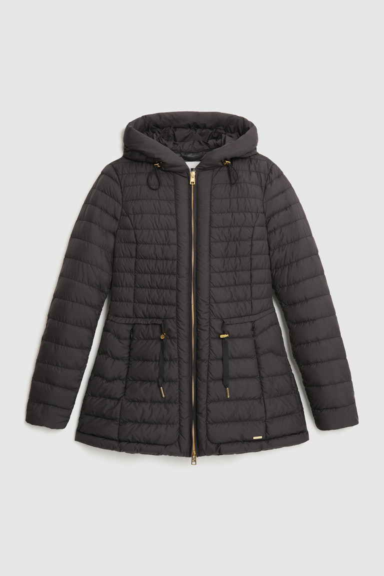 Black Woolrich Hibiscus Hooded Women's Down Jackets | 5791482-EM