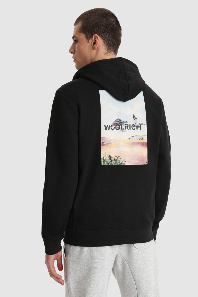 Black Woolrich Hoodie With Back Print Men's Sweatshirts | 5063284-KG