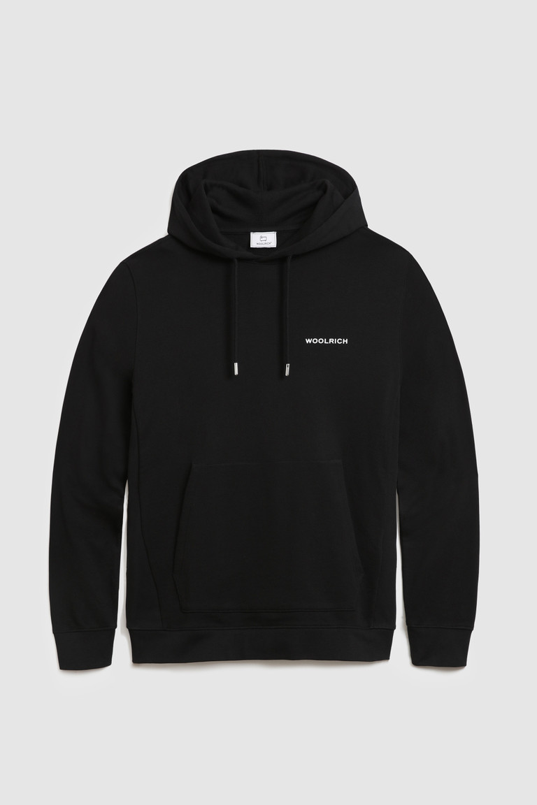 Black Woolrich Hoodie With Back Print Men's Sweatshirts | 5063284-KG