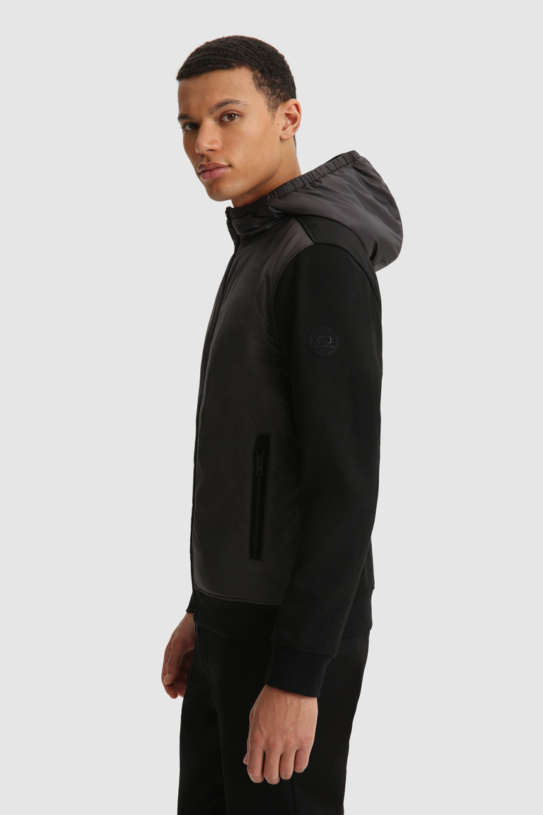 Black Woolrich Hybrid Fabric Hoodie Men's Sweatshirts | 5170483-GZ