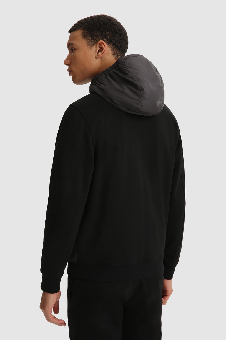 Black Woolrich Hybrid Fabric Hoodie Men's Sweatshirts | 5170483-GZ