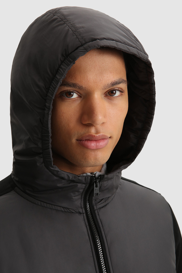 Black Woolrich Hybrid Fabric Hoodie Men's Sweatshirts | 5170483-GZ