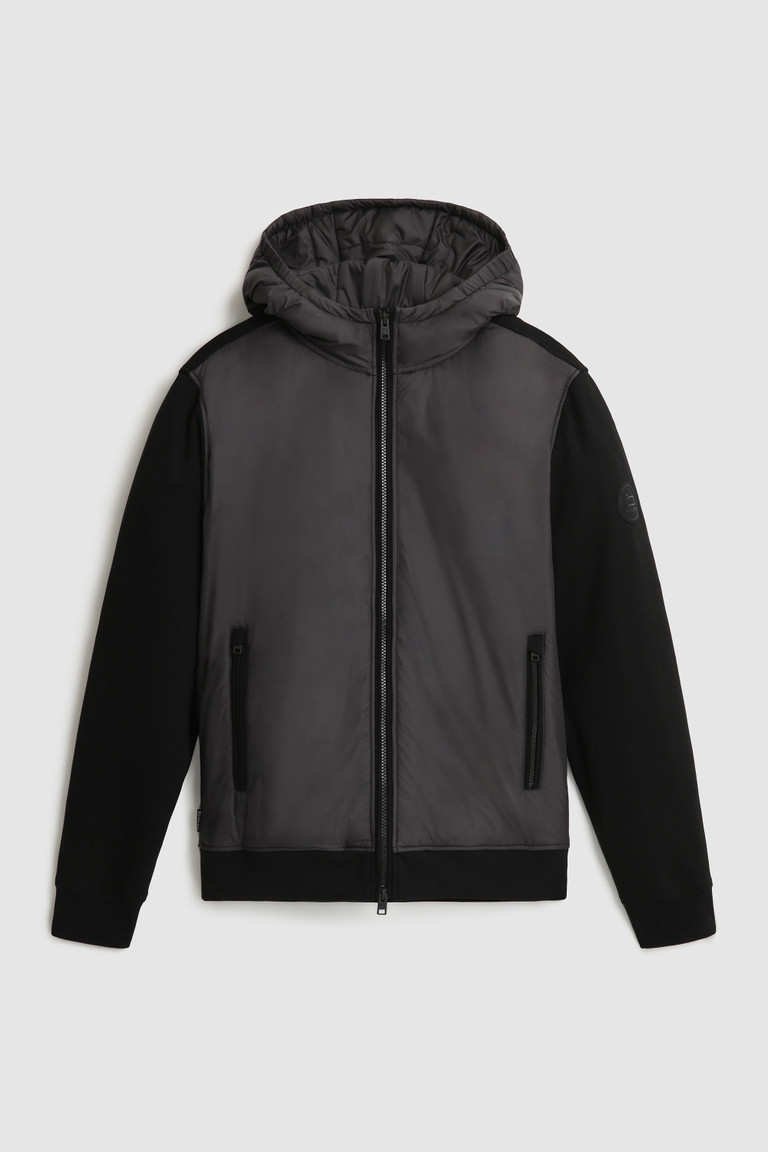 Black Woolrich Hybrid Fabric Hoodie Men's Sweatshirts | 5170483-GZ