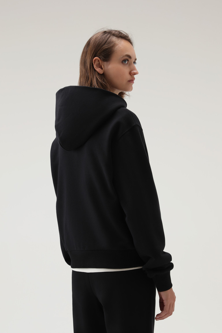 Black Woolrich Logo Fleece Hoodie Women's Sweatshirts | 0932714-ID