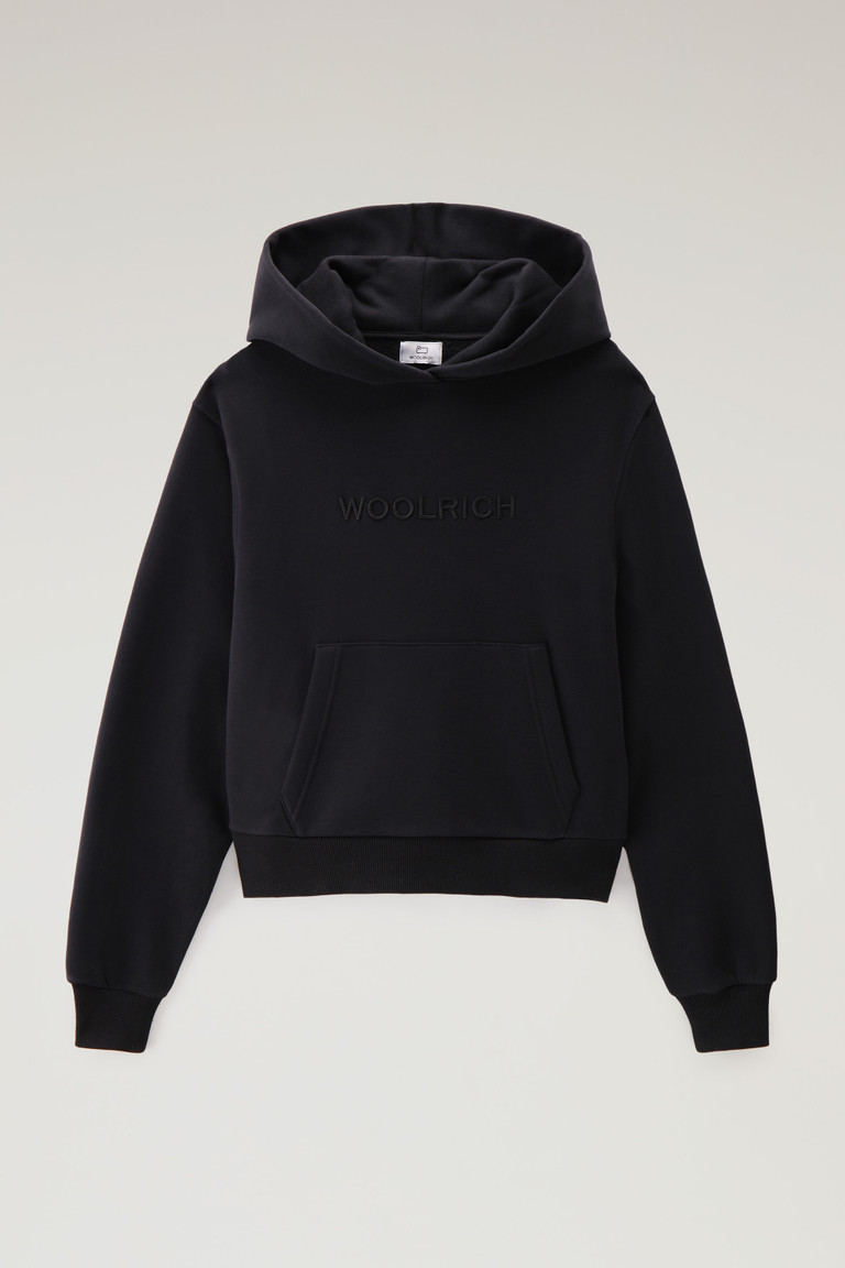 Black Woolrich Logo Fleece Hoodie Women's Sweatshirts | 0932714-ID