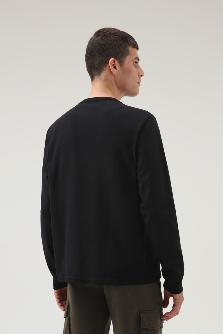 Black Woolrich Long-Sleeved Organic Cotton Sheep Men's T Shirts | 1256047-XB