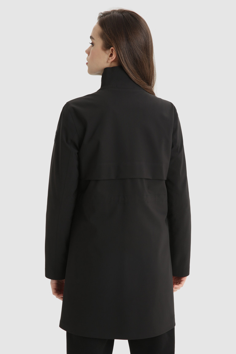 Black Woolrich Pequea Long In Stretch Jersey Women's Coats | 3174605-AH