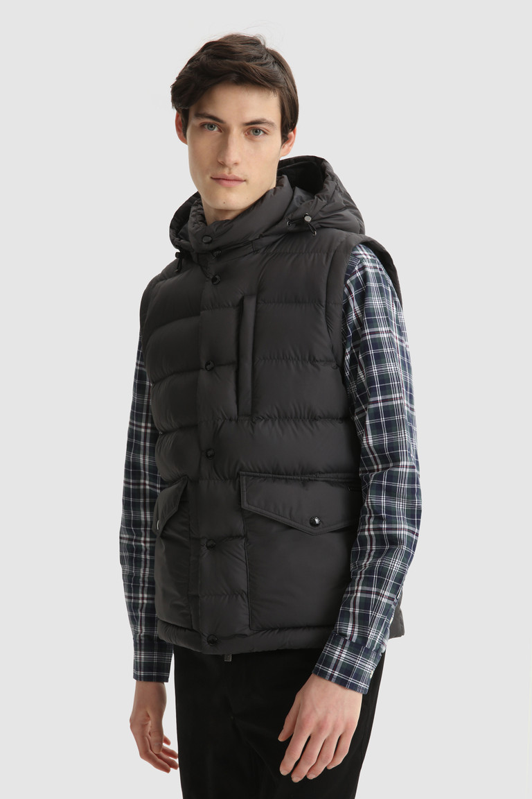 Black Woolrich Sierra With Hood And Removable Sleeves Men's Down Jackets | 6350821-YF