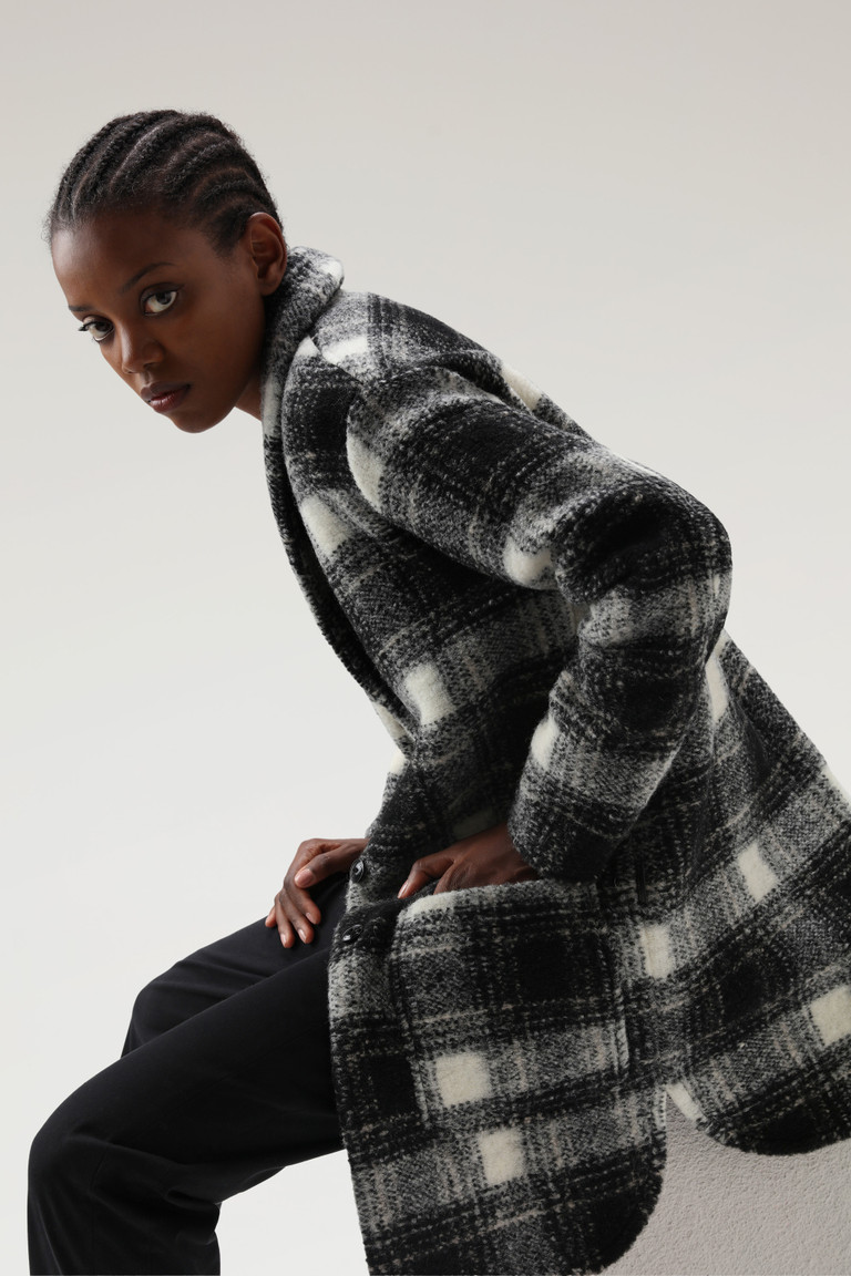 Black Woolrich Wool Blend Gentry Check Women's Coats | 2749365-FH