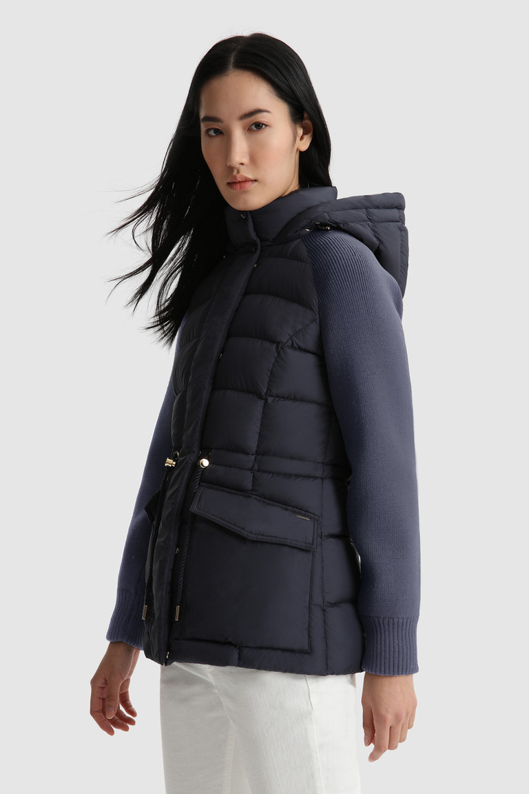 Blue Woolrich Auburn Quilted With Knitted Sleeves Women's Down Jackets | 5712960-HF