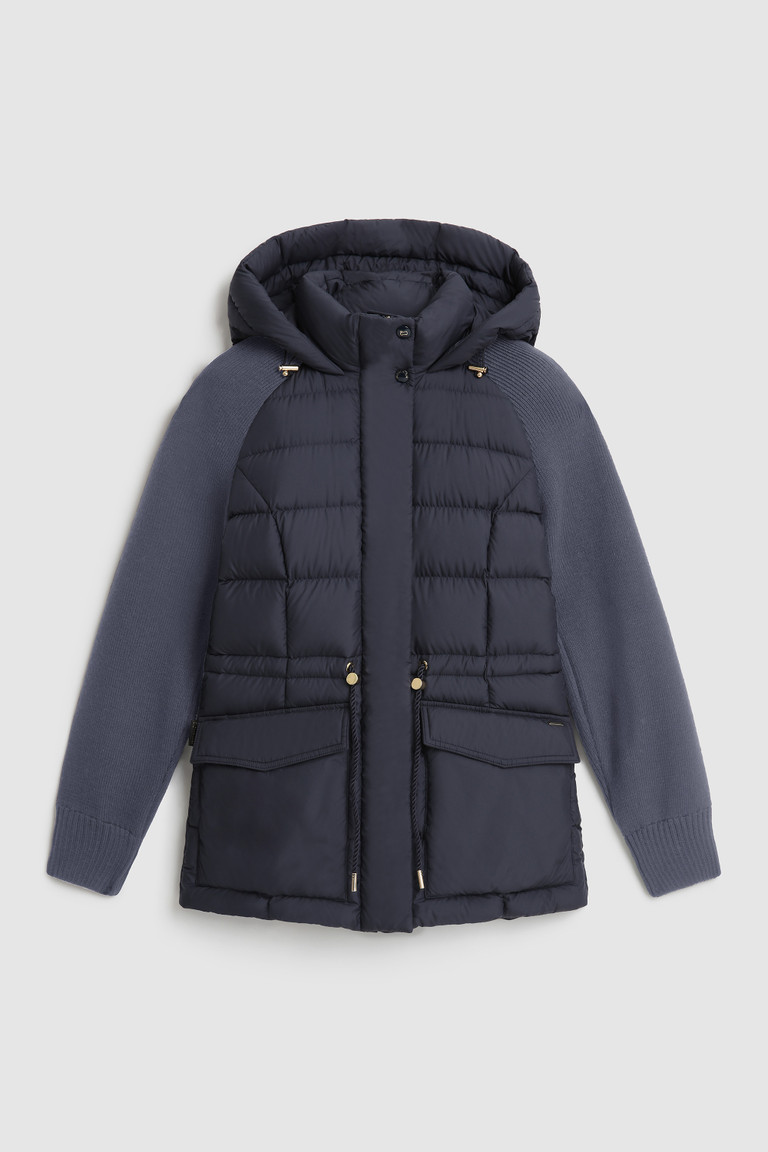 Blue Woolrich Auburn Quilted With Knitted Sleeves Women's Down Jackets | 5712960-HF