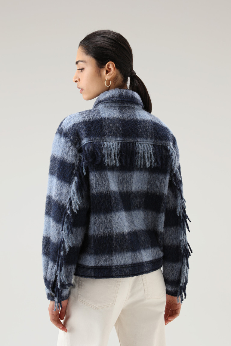 Blue Woolrich Brushed Blended Wool Overwith Fringe Women's Jackets | 4671203-GL