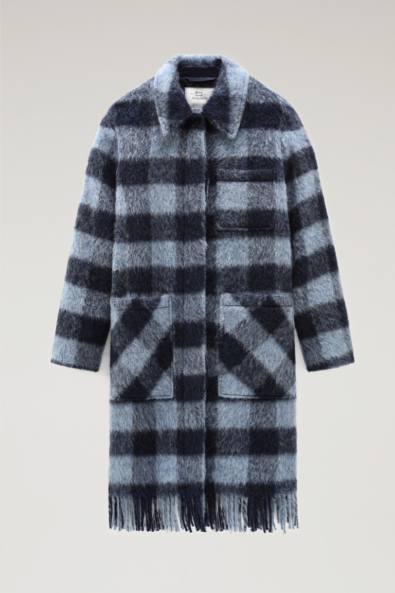 Blue Woolrich Brushed Wool Long Overwith Fringe Women's Coats | 2613758-AD