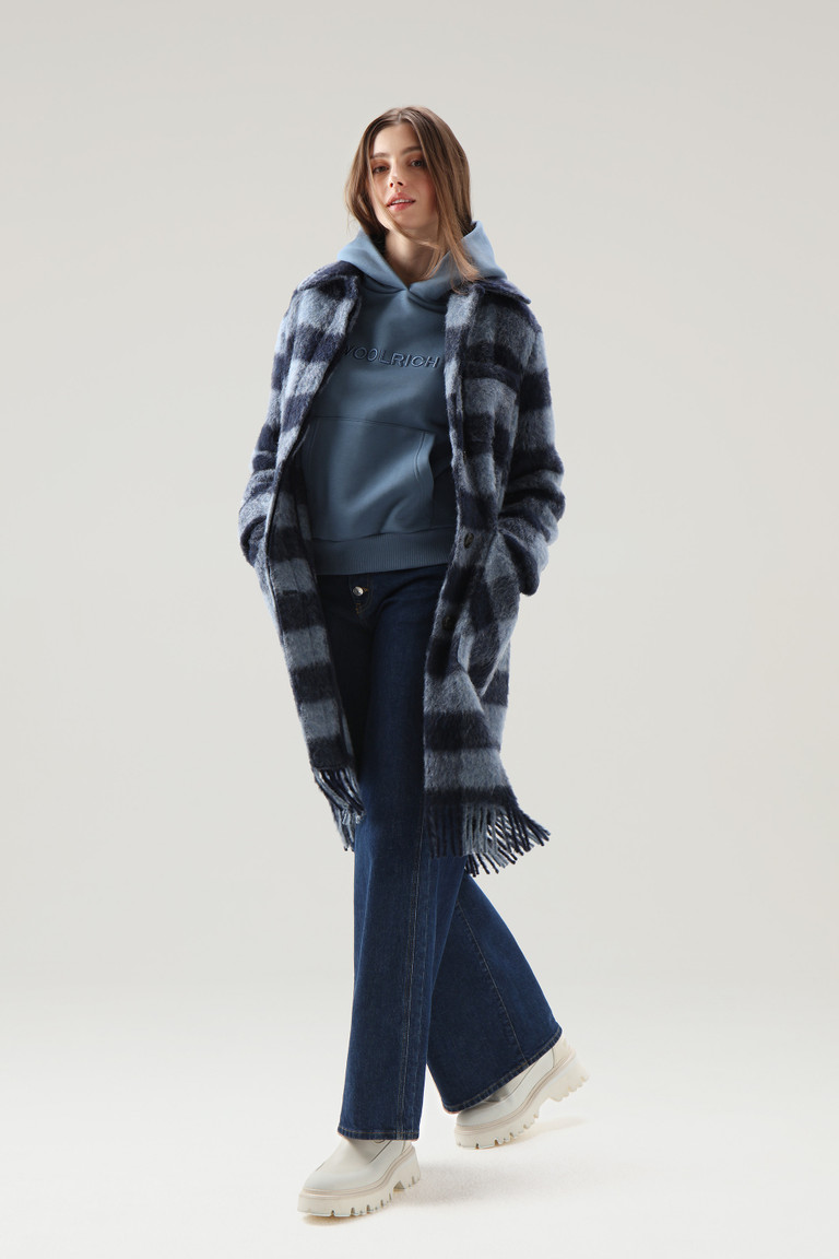 Blue Woolrich Brushed Wool Long Overwith Fringe Women\'s Coats | 2613758-AD