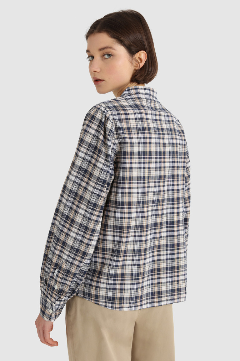 Blue Woolrich Cotton With Capped Sleeves Women's Shirts | 1568423-PY