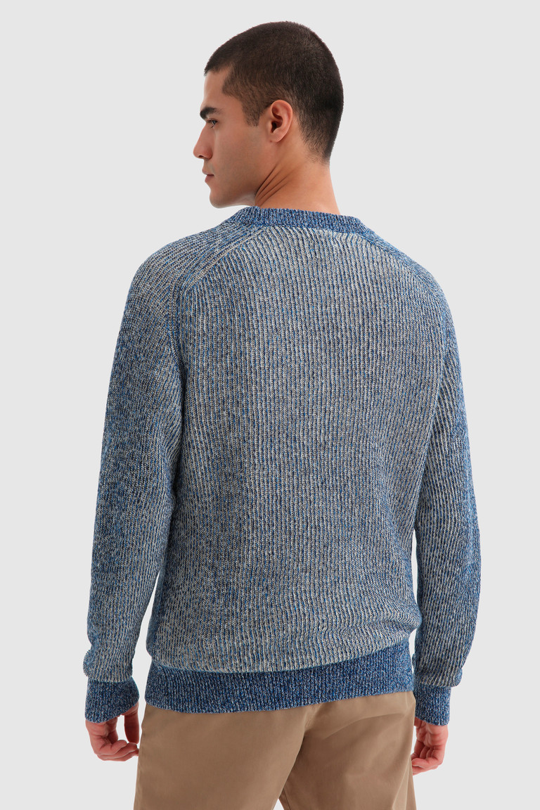 Blue Woolrich Crewneck In Cotton Linen Blend Men's Knitwear | 6380572-FV