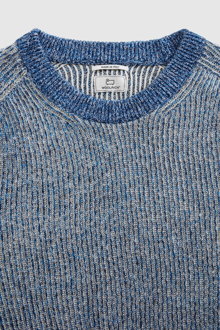 Blue Woolrich Crewneck In Cotton Linen Blend Men's Knitwear | 6380572-FV