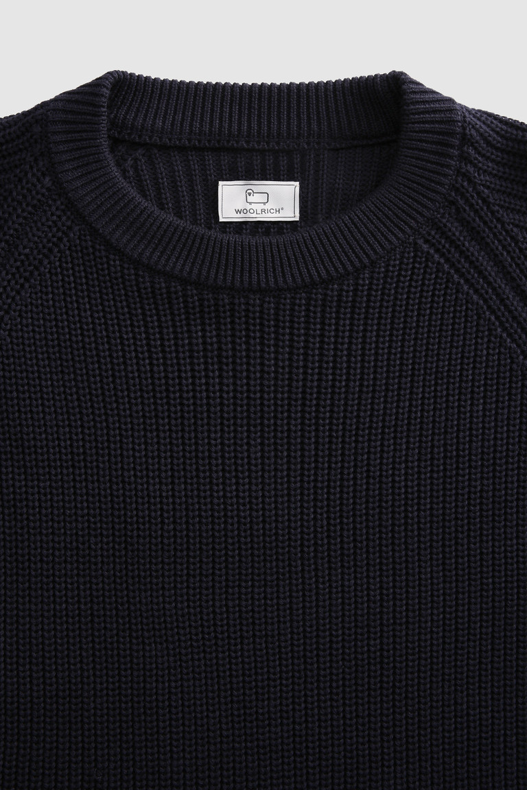 Blue Woolrich Crewneck Ribbed Cotton Men's Knitwear | 3574821-XQ