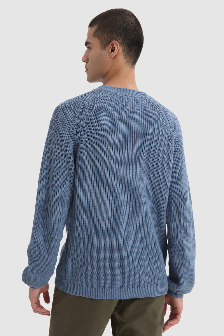 Blue Woolrich Crewneck Ribbed Cotton Men's Knitwear | 8495230-DQ