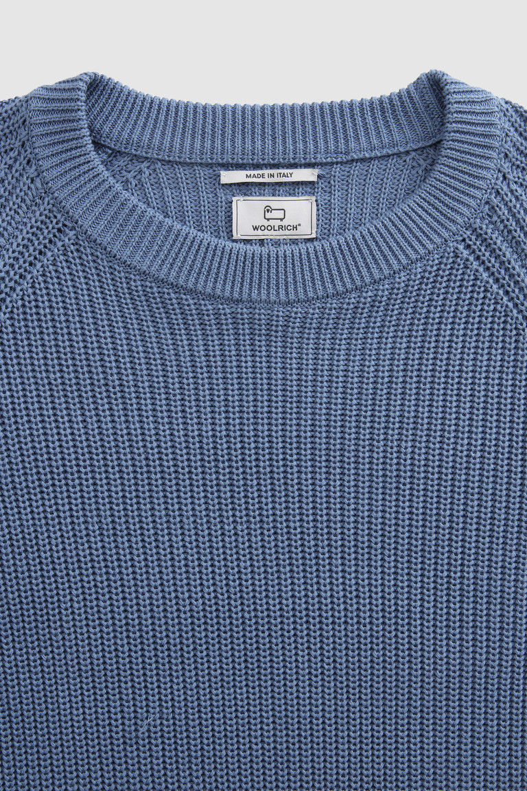 Blue Woolrich Crewneck Ribbed Cotton Men's Knitwear | 8495230-DQ