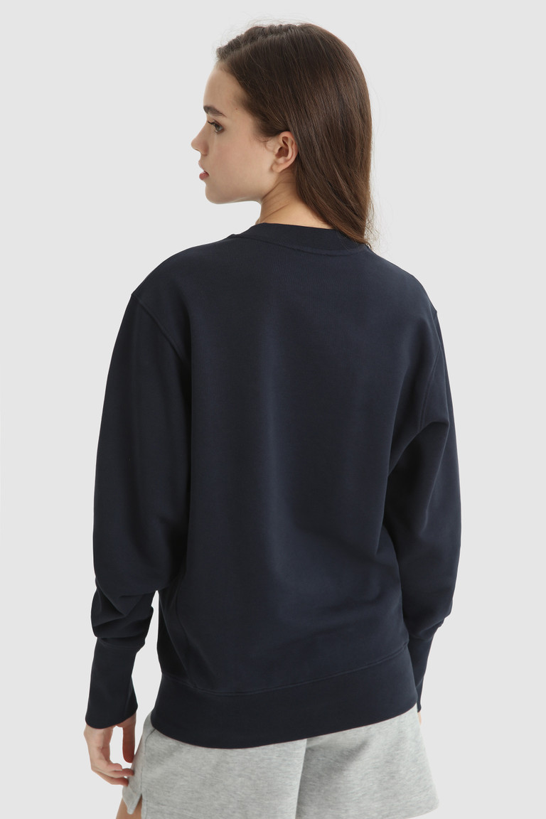 Blue Woolrich Crewneck With Embroidered Front Logo Women's Sweatshirts | 6920851-OF