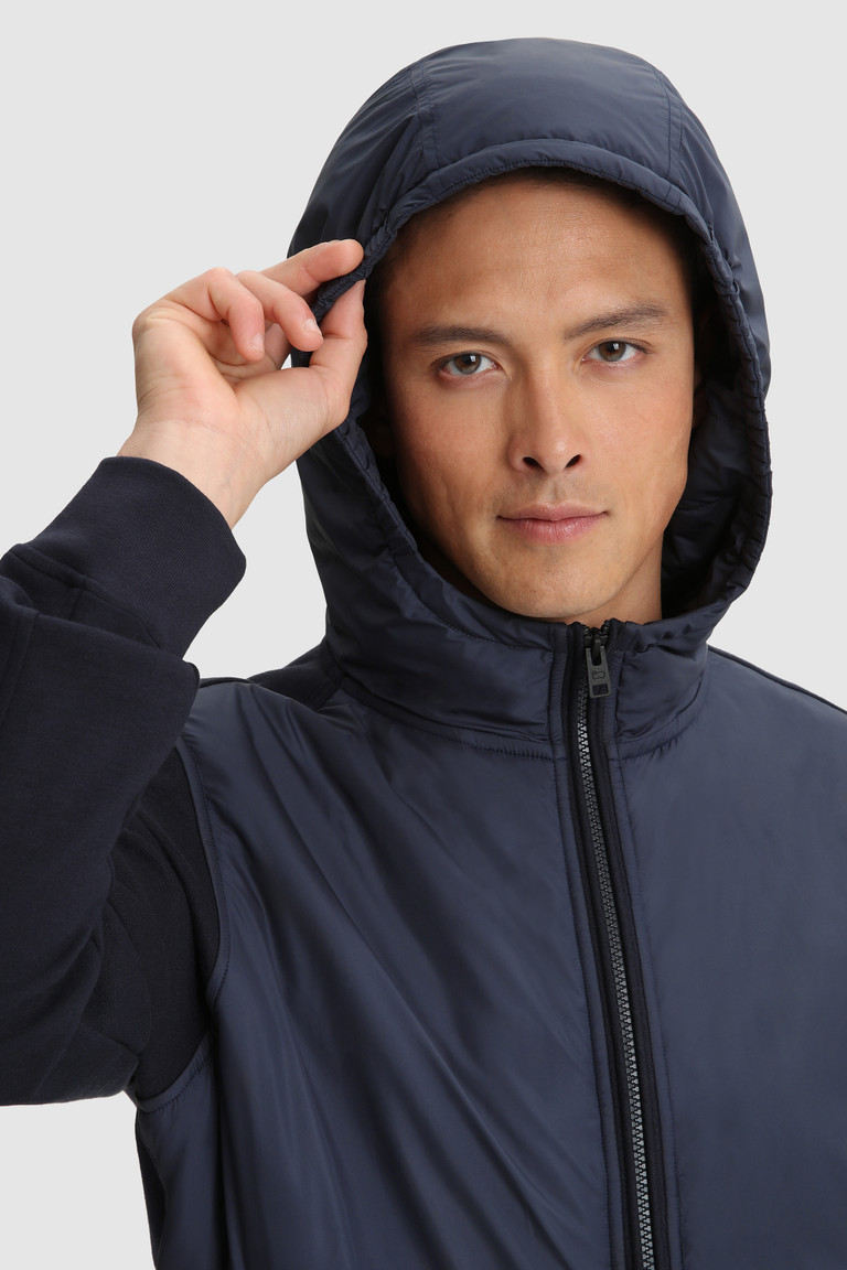 Blue Woolrich Hybrid Fabric Hoodie Men's Sweatshirts | 6251309-BM