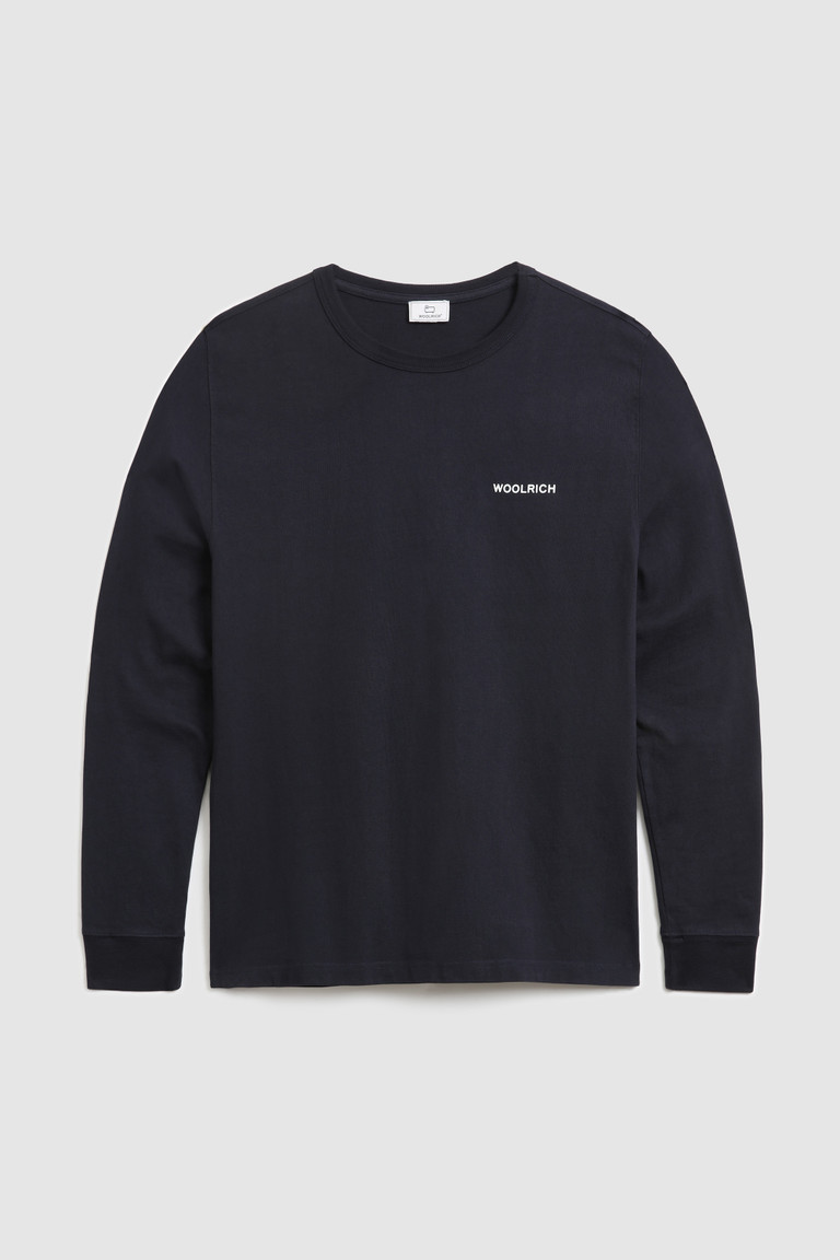 Blue Woolrich Long-Sleeve With Back Print Men's T Shirts | 0286341-SR