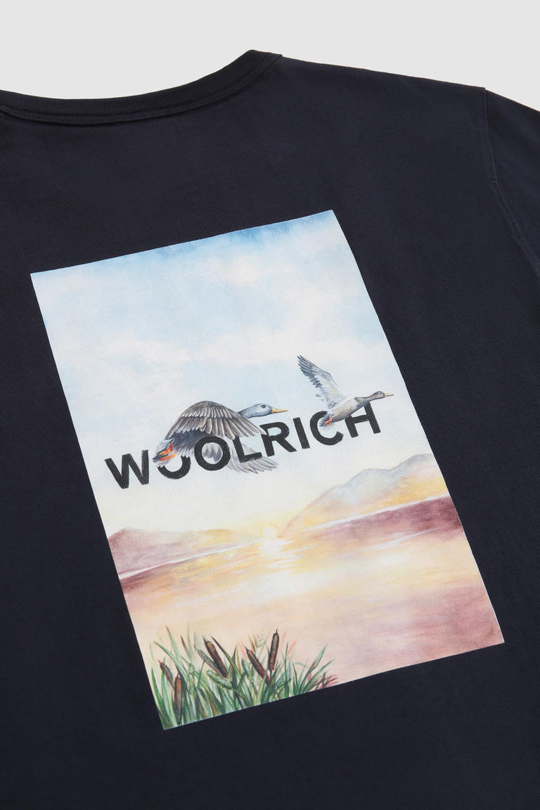 Blue Woolrich Long-Sleeve With Back Print Men's T Shirts | 0286341-SR